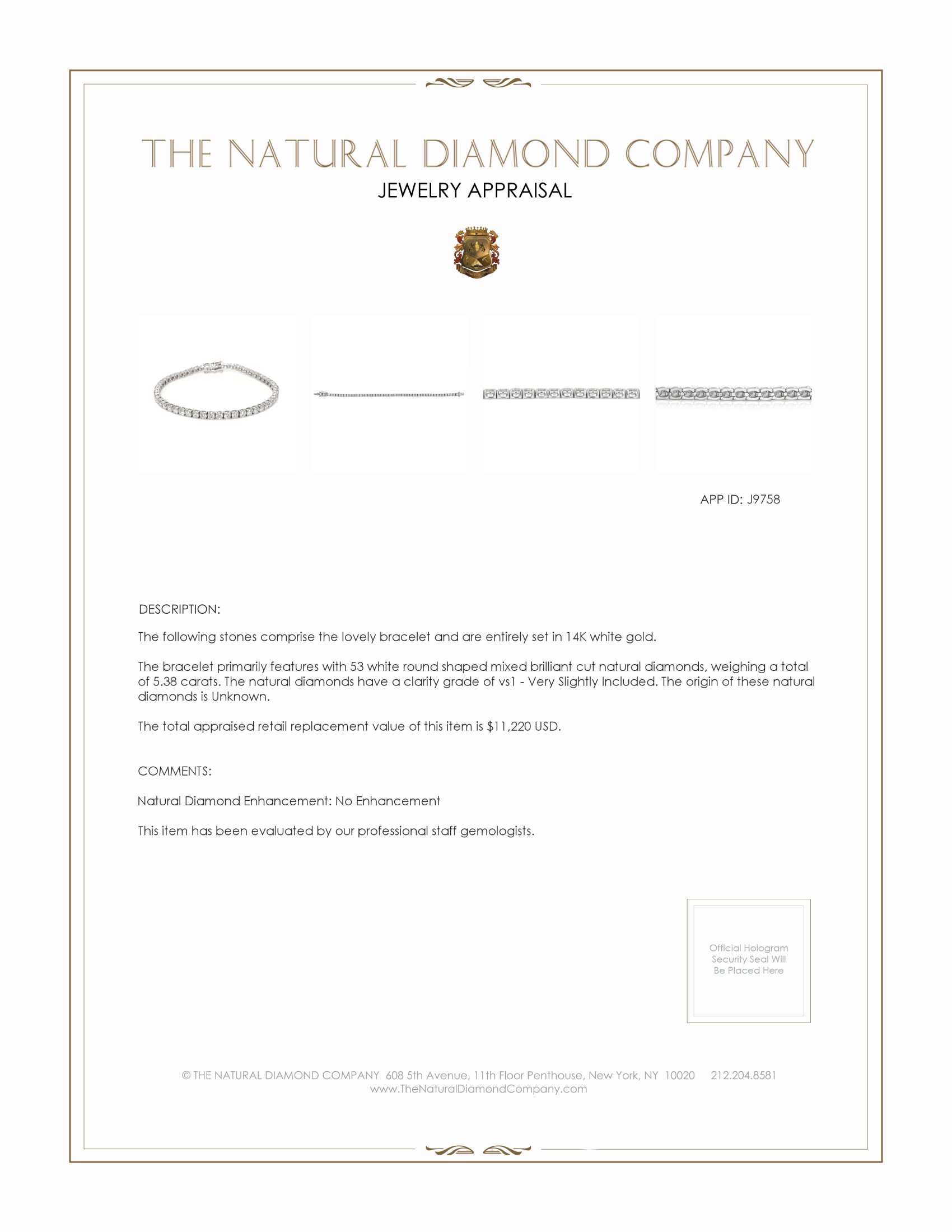 5.38 Ct.Tw. Natural Diamond Halo Bracelet, 14K White Gold