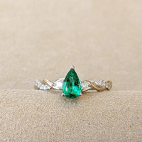 0.40 Ct. Emerald Natural Diamond Three Stone Ring, 18K White Gold Image