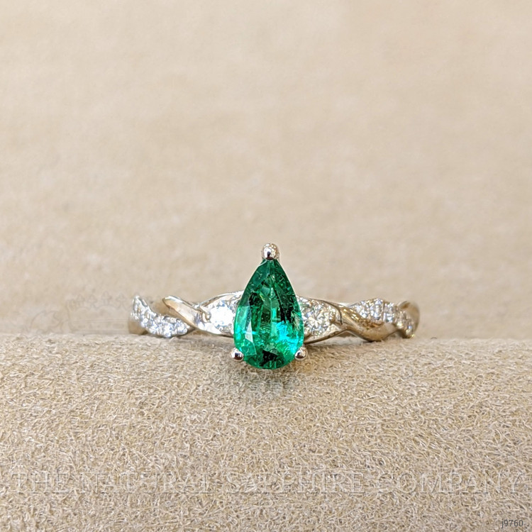 0.40 Ct. Emerald Natural Diamond Three Stone Ring, 18K White Gold