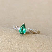0.40 Ct. Emerald Natural Diamond Three Stone Ring, 18K White Gold Image