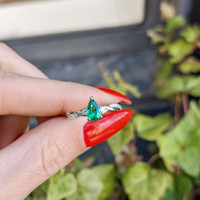 0.40 Ct. Emerald Natural Diamond Three Stone Ring, 18K White Gold Life Style