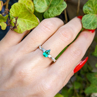 0.40 Ct. Emerald Natural Diamond Three Stone Ring, 18K White Gold Life Style