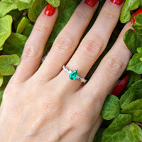 0.40 Ct. Emerald Natural Diamond Three Stone Ring, 18K White Gold Life Style