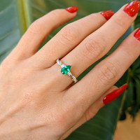 0.40 Ct. Emerald Natural Diamond Three Stone Ring, 18K White Gold Life Style