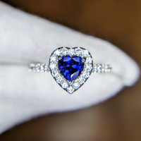 0.73 Ct. Blue Sapphire and Natural Diamond Pave Ring, Platinum 950 Image