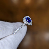 0.73 Ct. Blue Sapphire and Natural Diamond Pave Ring, Platinum 950 Image