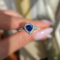 0.73 Ct. Blue Sapphire and Natural Diamond Pave Ring, Platinum 950 Life Style