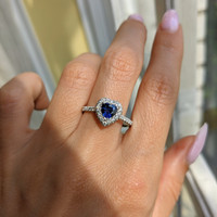 0.73 Ct. Blue Sapphire and Natural Diamond Pave Ring, Platinum 950 Life Style