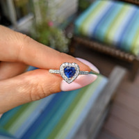 0.73 Ct. Blue Sapphire and Natural Diamond Pave Ring, Platinum 950 Life Style