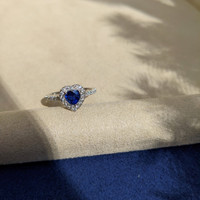 0.73 Ct. Blue Sapphire and Natural Diamond Pave Ring, Platinum 950 Life Style