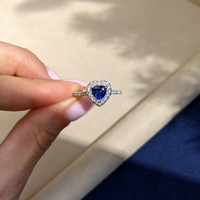 0.73 Ct. Blue Sapphire and Natural Diamond Pave Ring, Platinum 950 Life Style