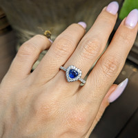 0.73 Ct. Blue Sapphire and Natural Diamond Pave Ring, Platinum 950 Life Style