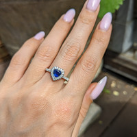 0.73 Ct. Blue Sapphire and Natural Diamond Pave Ring, Platinum 950 Life Style