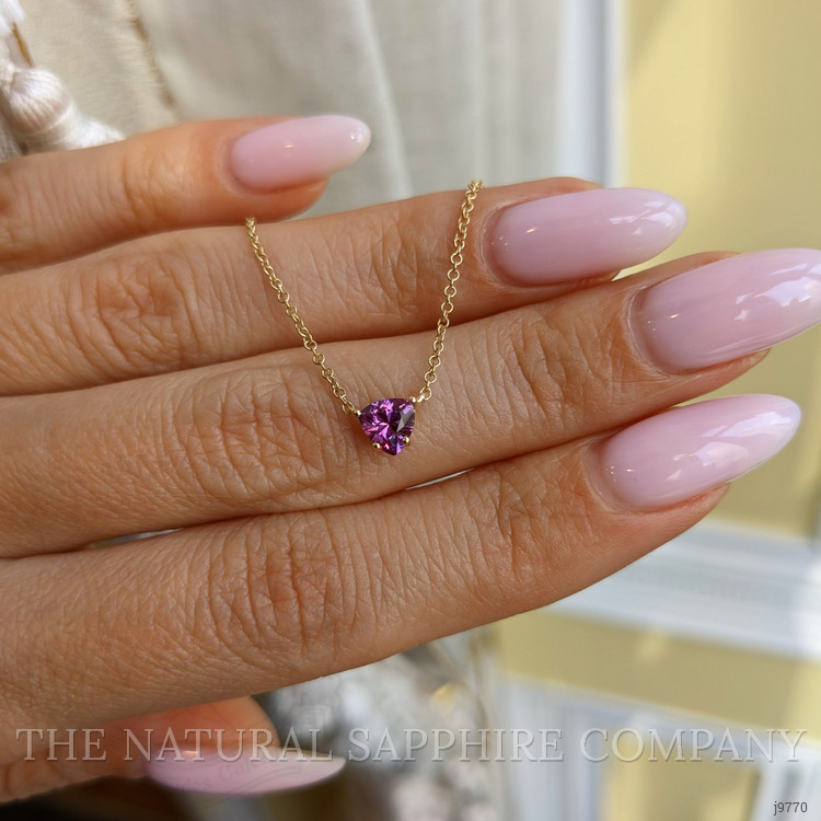 0.53 Ct. Pinkish Purple Sapphire Solitaire Necklace, 18K Yellow Gold