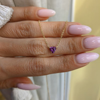 0.53 Ct. Pinkish Purple Sapphire Solitaire Necklace, 18K Yellow Gold Life Style