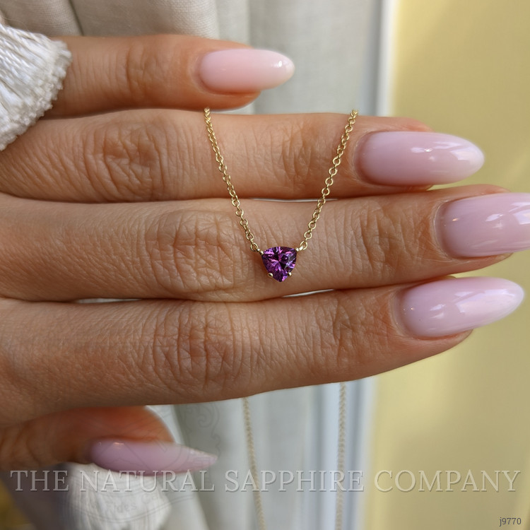0.53 Ct. Pinkish Purple Sapphire Solitaire Necklace, 18K Yellow Gold