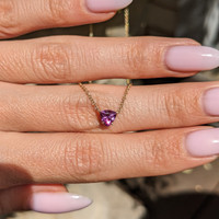 0.53 Ct. Pinkish Purple Sapphire Solitaire Necklace, 18K Yellow Gold Life Style