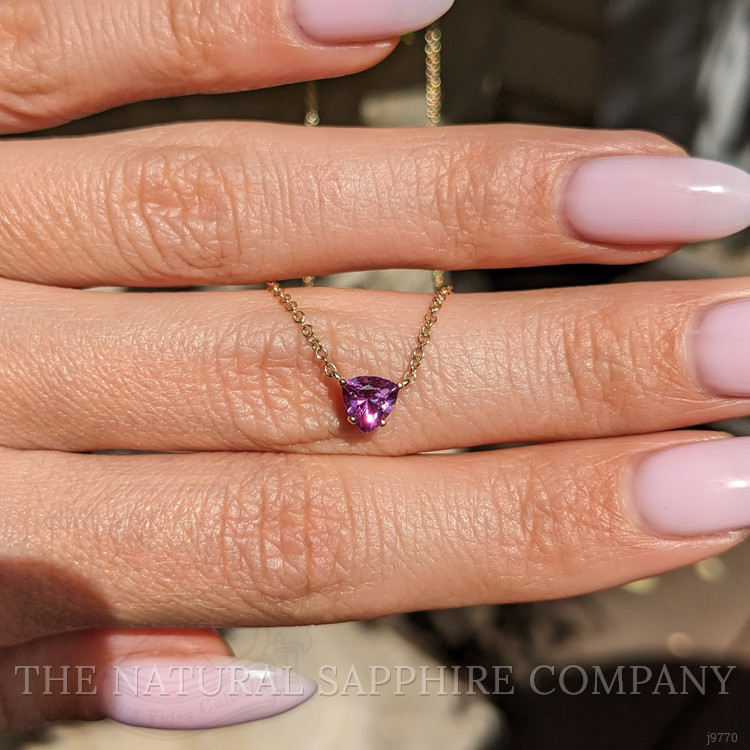 0.53 Ct. Pinkish Purple Sapphire Solitaire Necklace, 18K Yellow Gold
