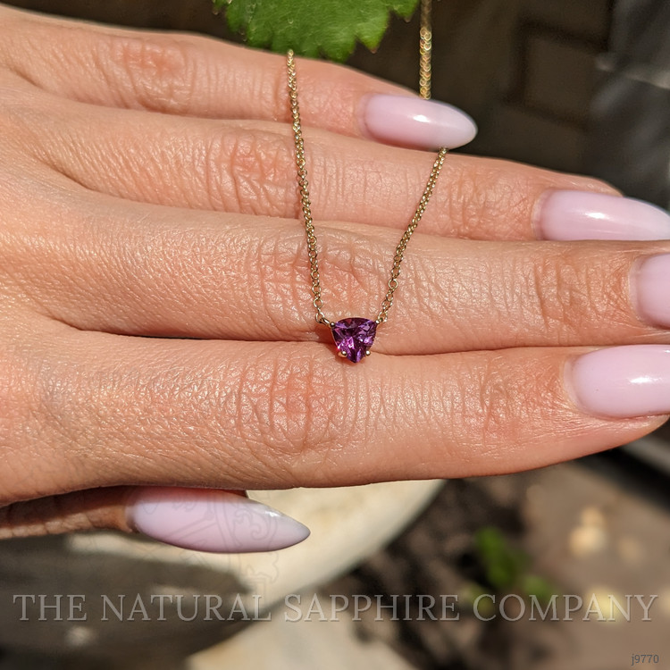 0.53 Ct. Pinkish Purple Sapphire Solitaire Necklace, 18K Yellow Gold