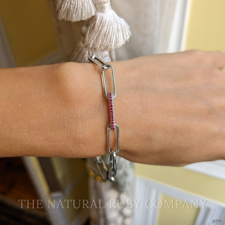 0.32 Ct.Tw. Ruby Natural Diamond Pave Bracelet, 14K White Gold