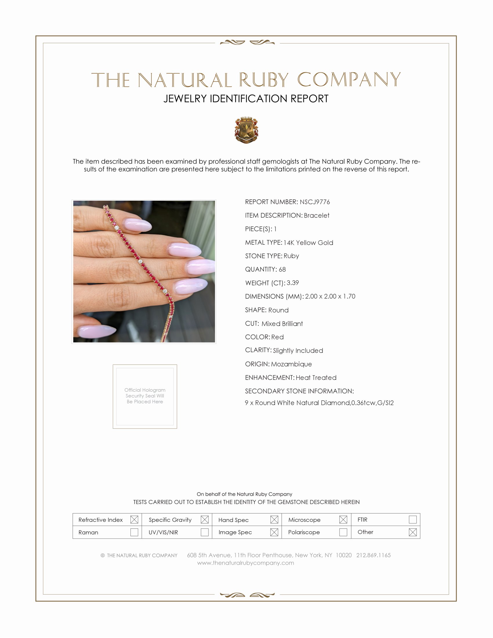 3.39 Ct.Tw. Ruby and Natural Diamond Tennis/Line Bracelet, 14K Yellow Gold