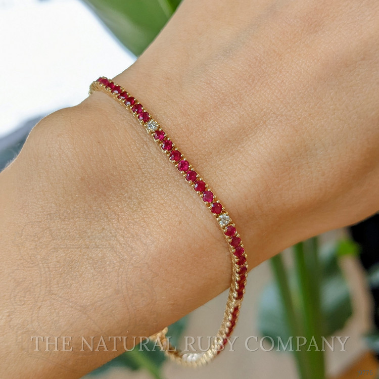 3.39 Ct.Tw. Ruby and Natural Diamond Tennis/Line Bracelet, 14K Yellow Gold
