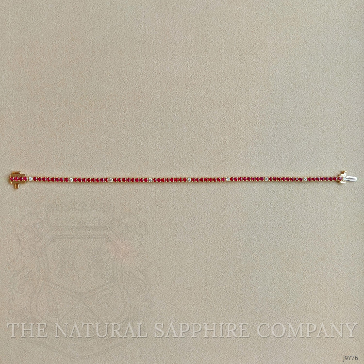 3.39 Ct.Tw. Ruby and Natural Diamond Tennis/Line Bracelet, 14K Yellow Gold