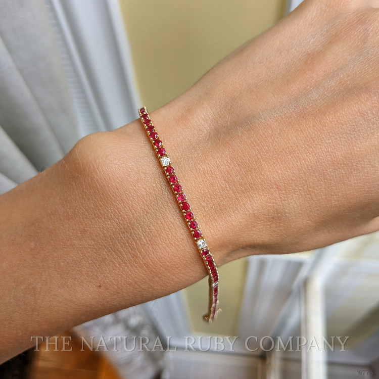 3.39 Ct.Tw. Ruby and Natural Diamond Tennis/Line Bracelet, 14K Yellow Gold