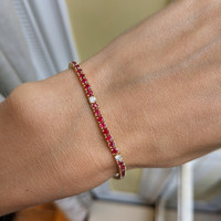 3.39 Ct.Tw.Total Carat Weight Ruby and Natural Diamond Tennis/Line Bracelet, 14K Yellow Gold Life Style