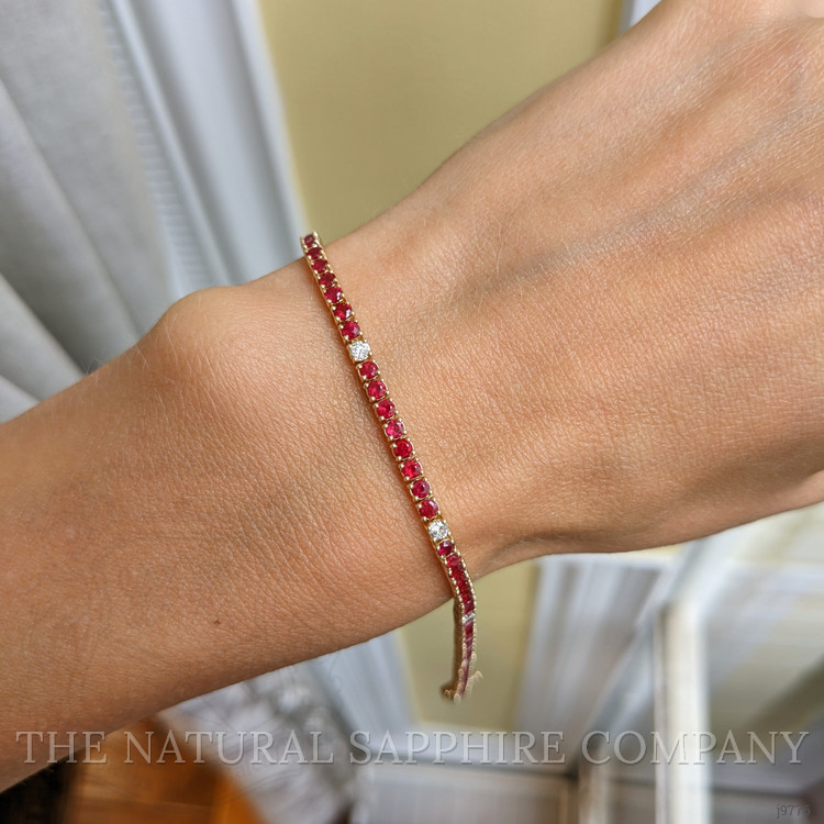 3.39 Ct.Tw. Ruby Natural Diamond Tennis/Line Bracelet, 14K Yellow Gold