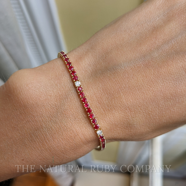 3.39 Ct.Tw. Ruby Natural Diamond Tennis/Line Bracelet, 14K Yellow Gold