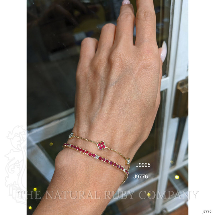 3.39 Ct.Tw. Ruby and Natural Diamond Tennis/Line Bracelet, 14K Yellow Gold