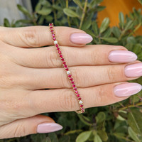 3.39 Ct.Tw.Total Carat Weight Ruby and Natural Diamond Tennis/Line Bracelet, 14K Yellow Gold Life Style