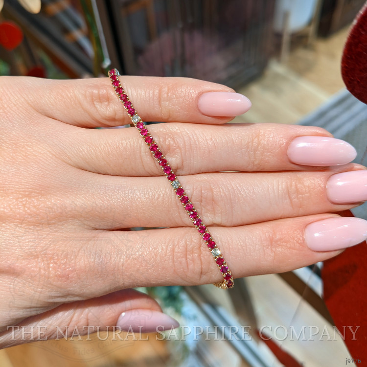 3.39 Ct.Tw. Ruby and Natural Diamond Tennis/Line Bracelet, 14K Yellow Gold