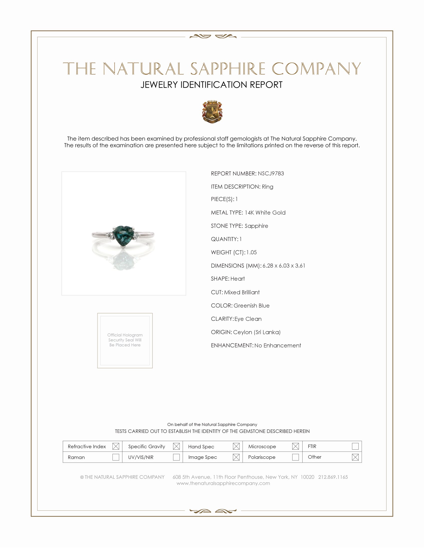 1.05 Ct. Greenish Blue Sapphire Three Stone Ring, 14K White Gold