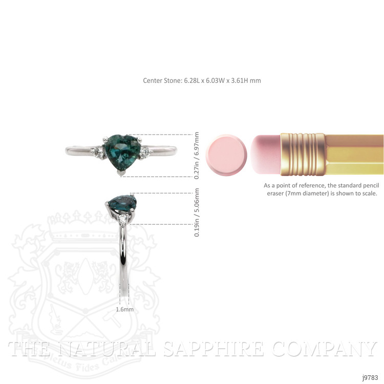 1.05 Ct. Greenish Blue Sapphire Three Stone Ring, 14K White Gold