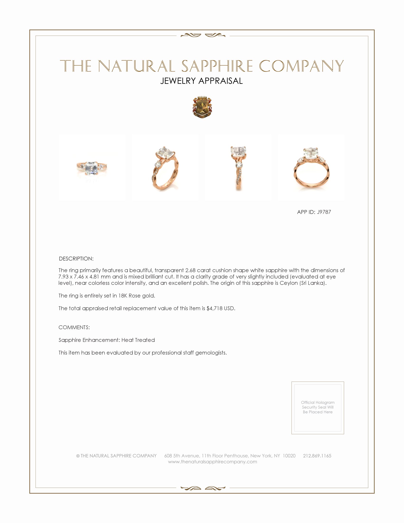 2.68 Ct. White Sapphire Pave Ring, 18K Rose Gold