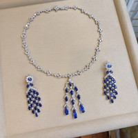 22.84 Ct.Tw. Blue Sapphire and Natural Diamond Pave Earrings, 18K White Gold Life Style