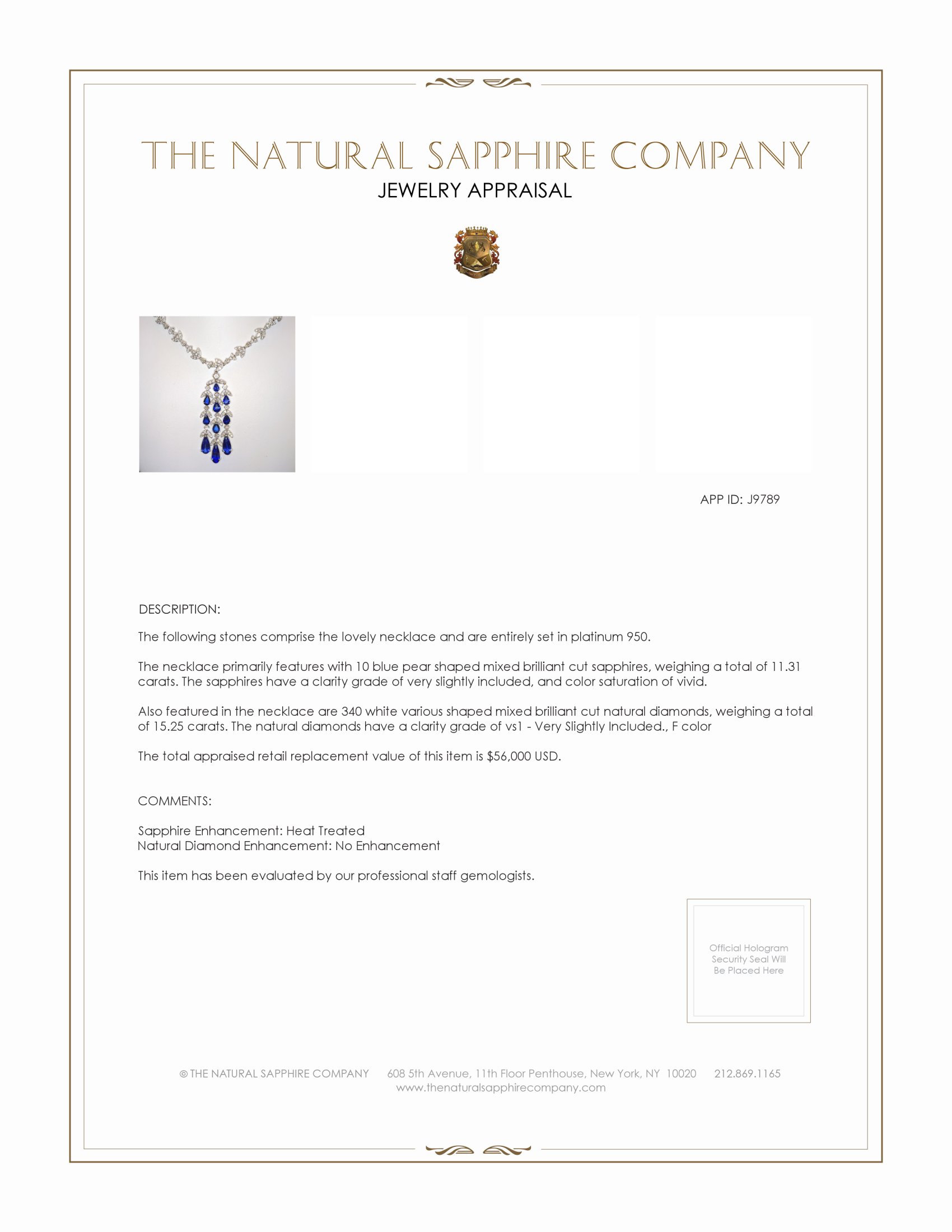 11.31 Ct. Blue Sapphire and Natural Diamond Pave Necklace, Platinum 950