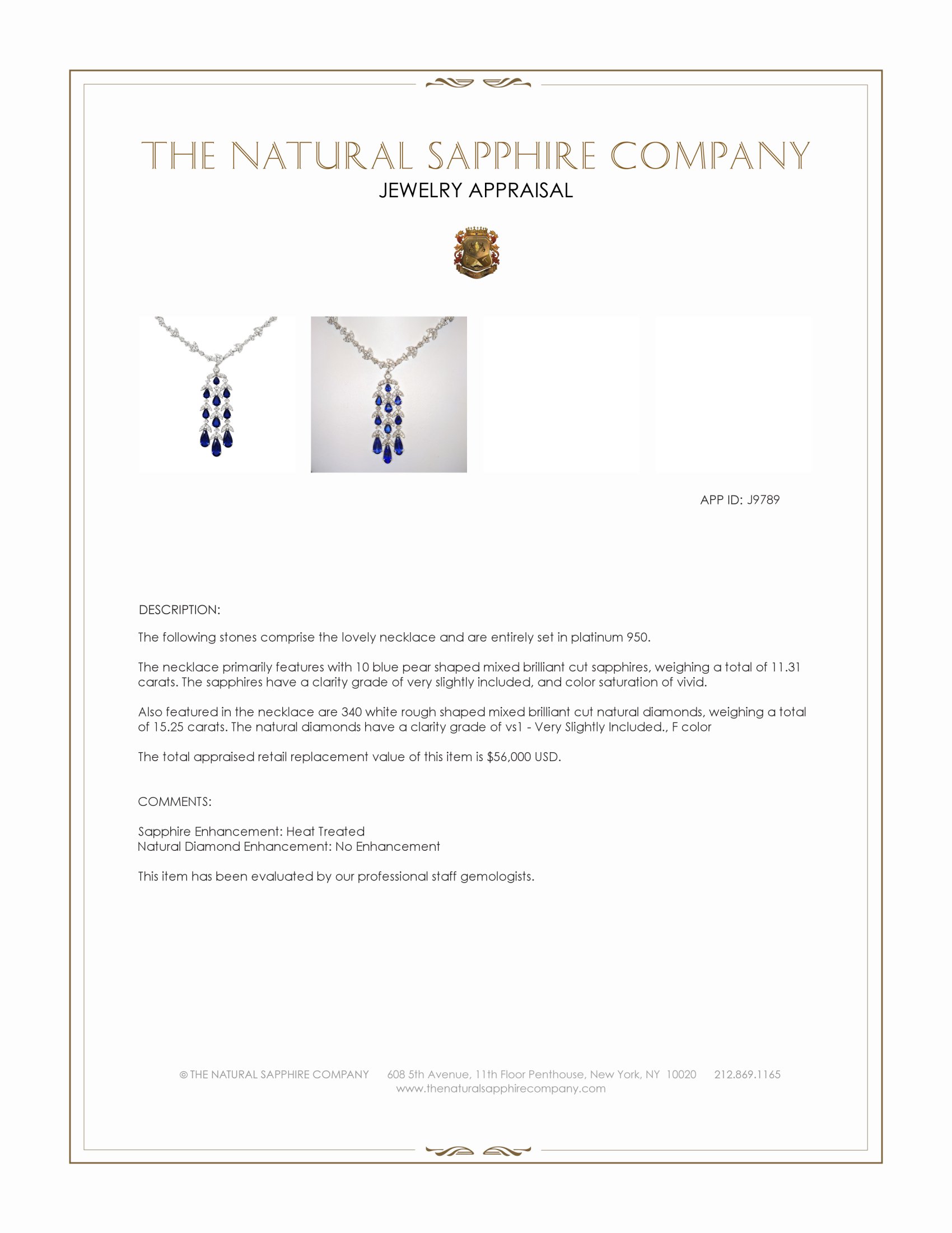 11.31 Ct. Blue Sapphire and Natural Diamond Pave Necklace, Platinum 950