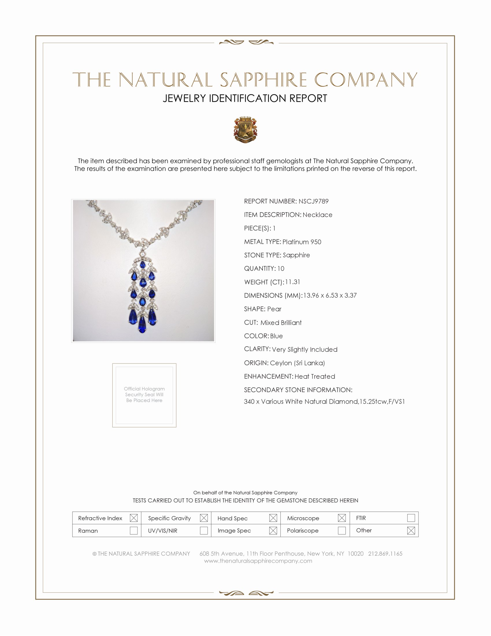 11.31 Ct. Blue Sapphire and Natural Diamond Pave Necklace, Platinum 950