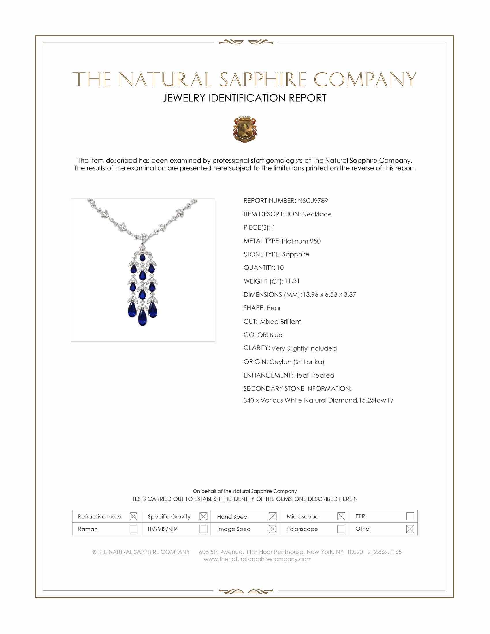 11.31 Ct. Blue Sapphire and Natural Diamond Pave Necklace, Platinum 950