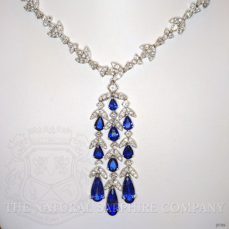 11.31 Ct. Blue Sapphire and Natural Diamond Pave Necklace, Platinum 950