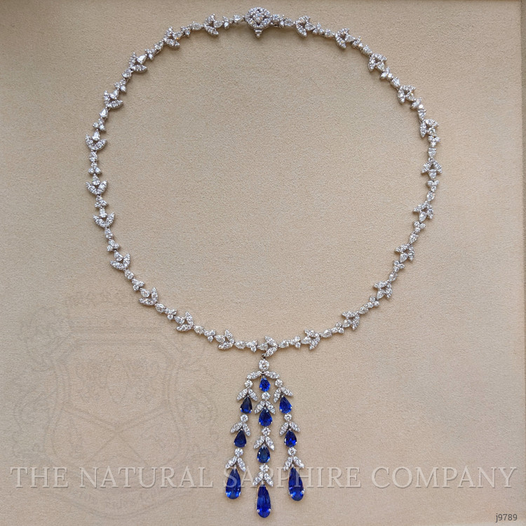 11.31 Ct. Blue Sapphire and Natural Diamond Pave Necklace, Platinum 950