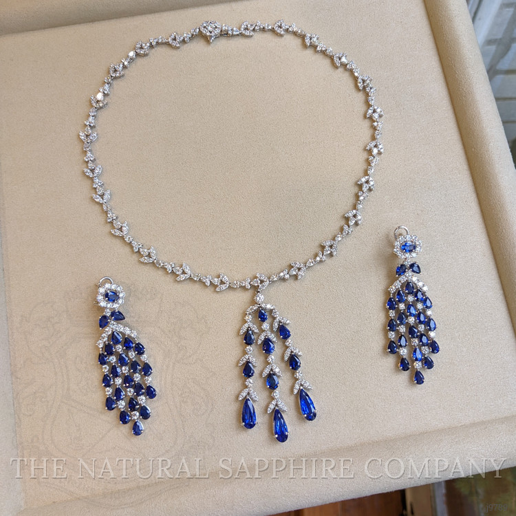 11.31 Ct. Blue Sapphire and Natural Diamond Pave Necklace, Platinum 950