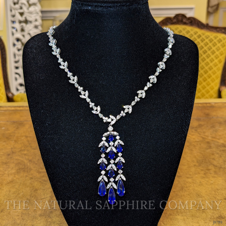 11.31 Ct. Blue Sapphire and Natural Diamond Pave Necklace, Platinum 950
