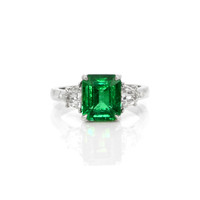 2.98 Ct. Emerald Natural Diamond Three Stone Ring, Platinum 950 Video