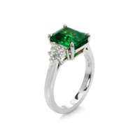2.98 Ct. Emerald Natural Diamond Three Stone Ring, Platinum 950 Image