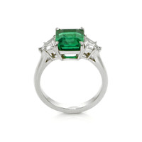 2.98 Ct. Emerald Natural Diamond Three Stone Ring, Platinum 950 Image