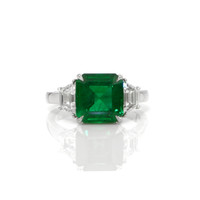 3.77 Ct. Emerald Natural Diamond Three Stone Ring, Platinum 950 Video